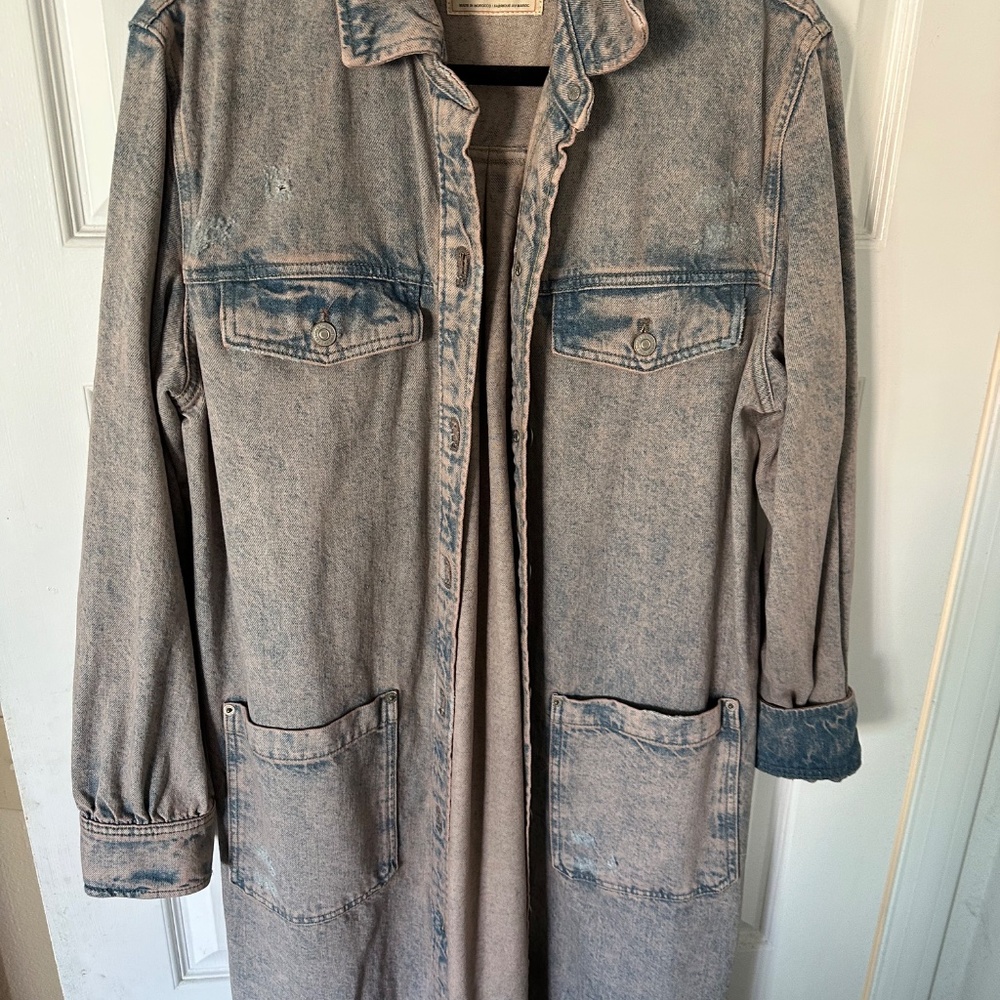 Free people “Ana Lou Distressed Denim Duster - Picture 2 of 8